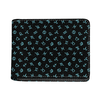 Blue Zodiac Symbols Pattern Print Bifold Wallet