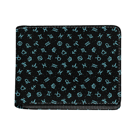 Blue Zodiac Symbols Pattern Print Bifold Wallet