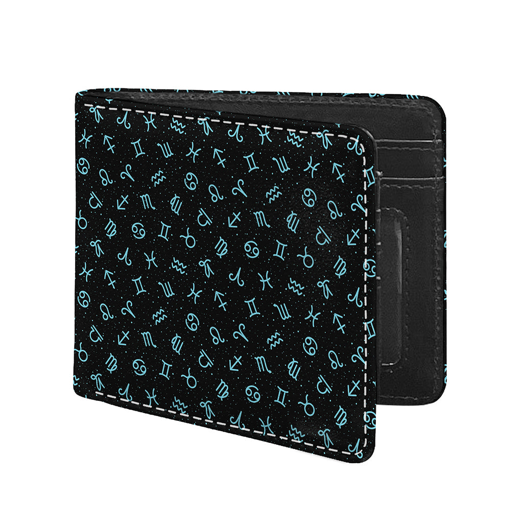 Blue Zodiac Symbols Pattern Print Bifold Wallet