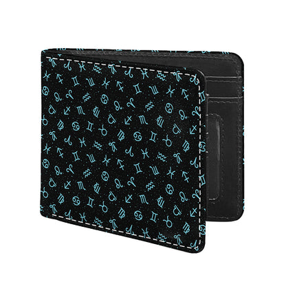 Blue Zodiac Symbols Pattern Print Bifold Wallet