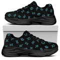 Blue Zodiac Symbols Pattern Print Black Chunky Shoes