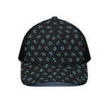 Blue Zodiac Symbols Pattern Print Black Mesh Trucker Cap