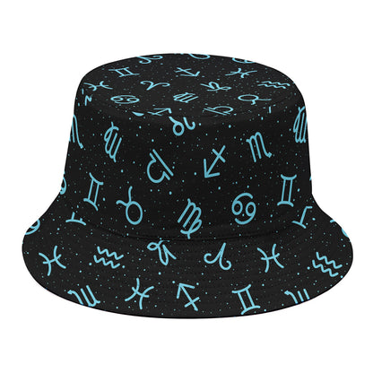 Blue Zodiac Symbols Pattern Print Bucket Hat
