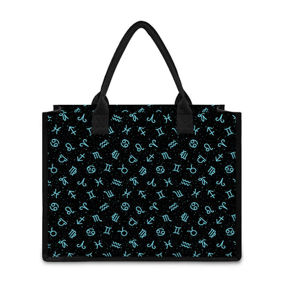 Blue Zodiac Symbols Pattern Print Canvas Tote Bag
