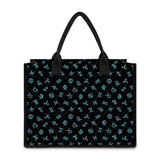 Blue Zodiac Symbols Pattern Print Canvas Tote Bag