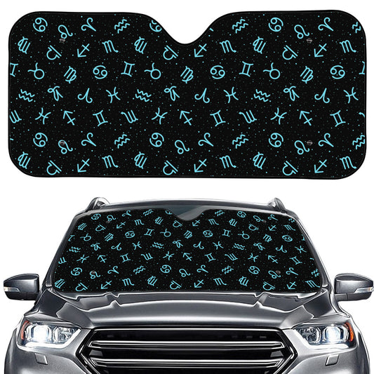 Blue Zodiac Symbols Pattern Print Car Windshield Sun Shade