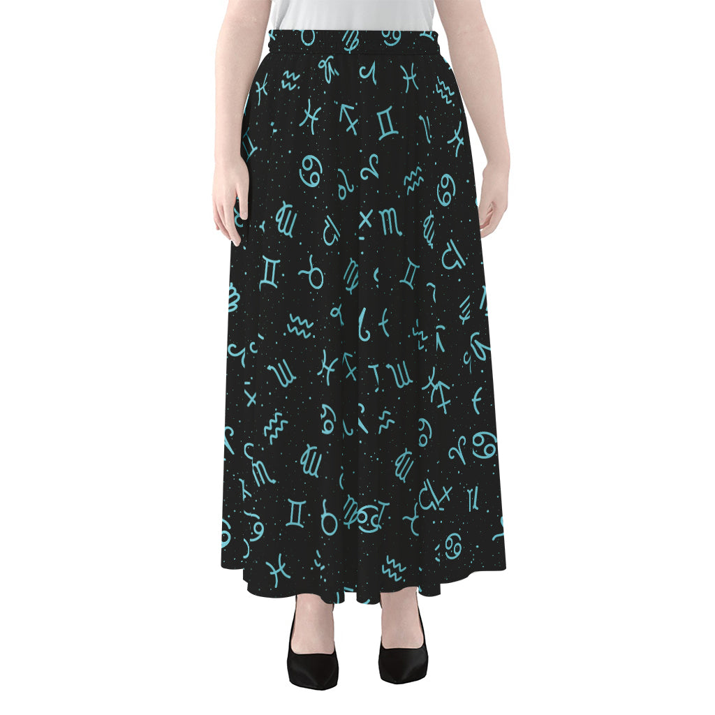 Blue Zodiac Symbols Pattern Print Chiffon Maxi Skirt