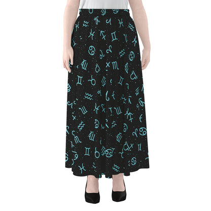 Blue Zodiac Symbols Pattern Print Chiffon Maxi Skirt