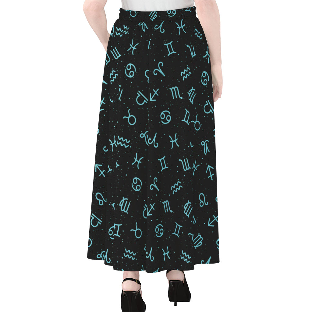 Blue Zodiac Symbols Pattern Print Chiffon Maxi Skirt