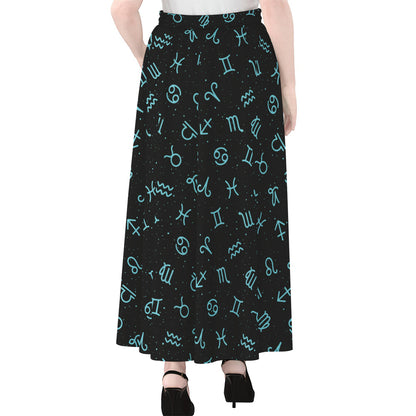 Blue Zodiac Symbols Pattern Print Chiffon Maxi Skirt