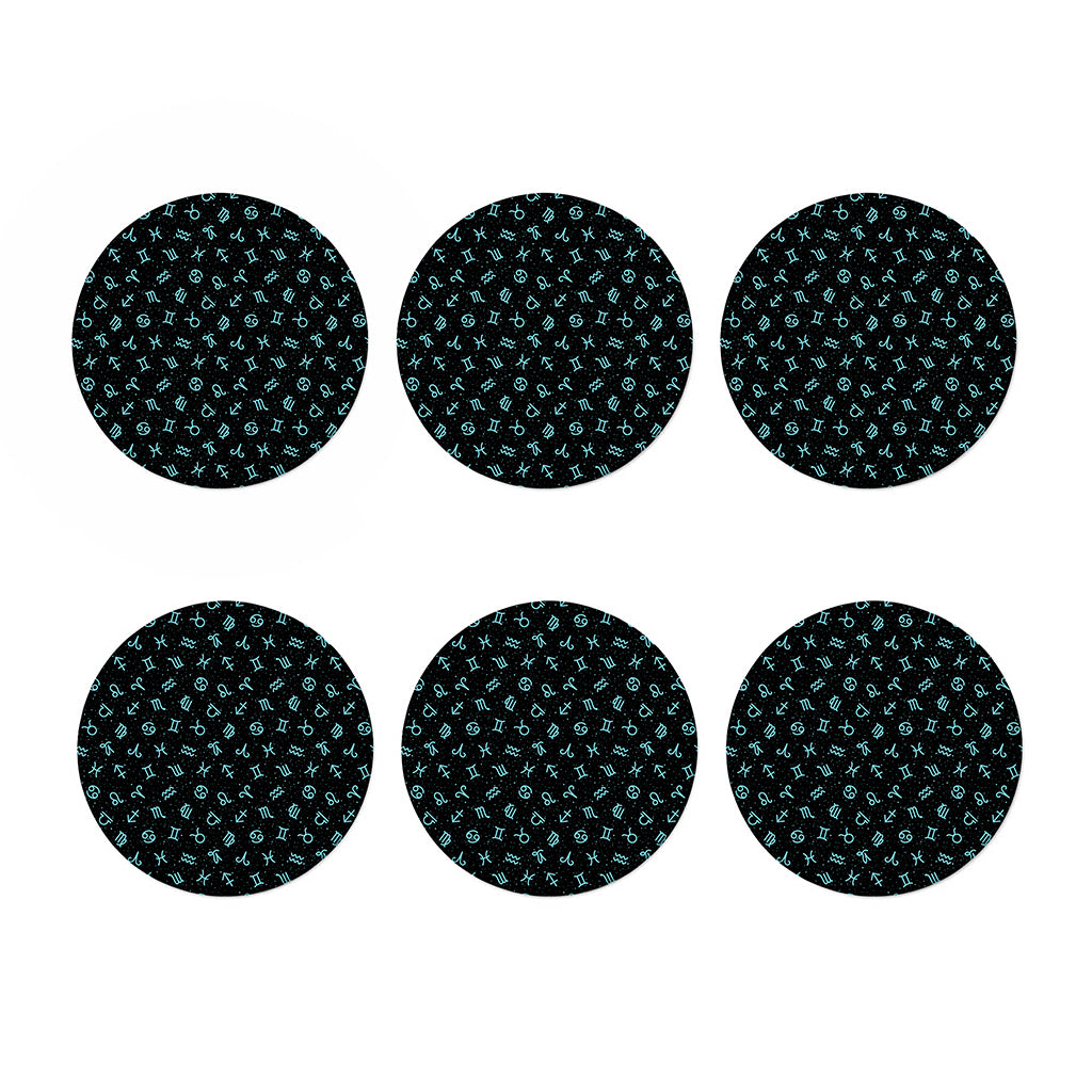 Blue Zodiac Symbols Pattern Print Coaster Set