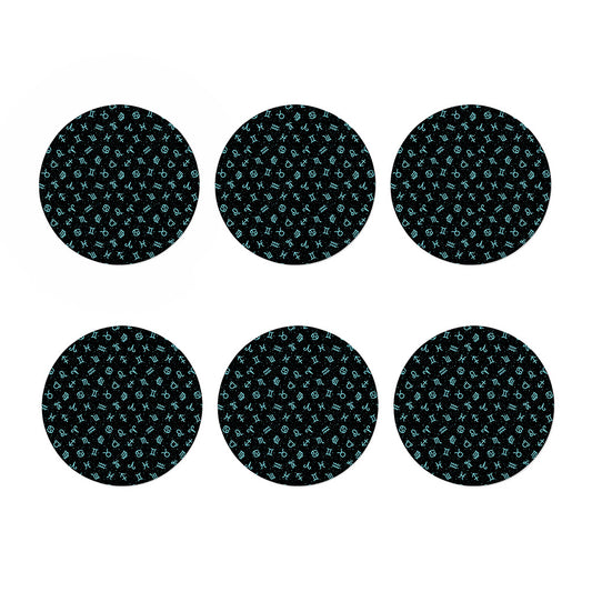 Blue Zodiac Symbols Pattern Print Coaster Set