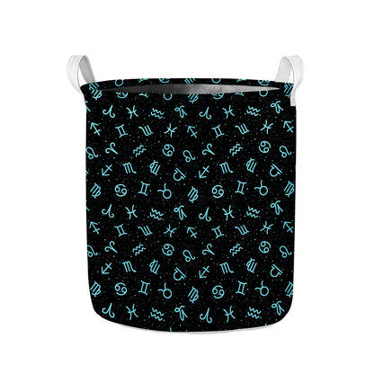 Blue Zodiac Symbols Pattern Print Collapsible Laundry Basket
