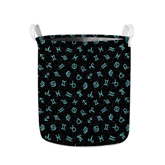 Blue Zodiac Symbols Pattern Print Collapsible Laundry Basket