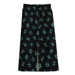 Blue Zodiac Symbols Pattern Print Cotton Front Slit Maxi Skirt