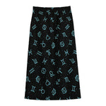Blue Zodiac Symbols Pattern Print Cotton Front Slit Maxi Skirt