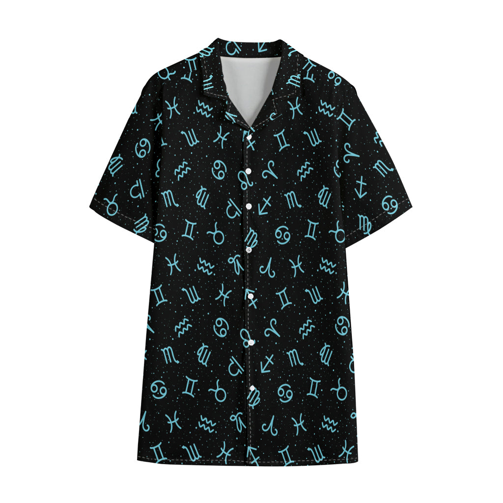 Blue Zodiac Symbols Pattern Print Cotton Hawaiian Shirt