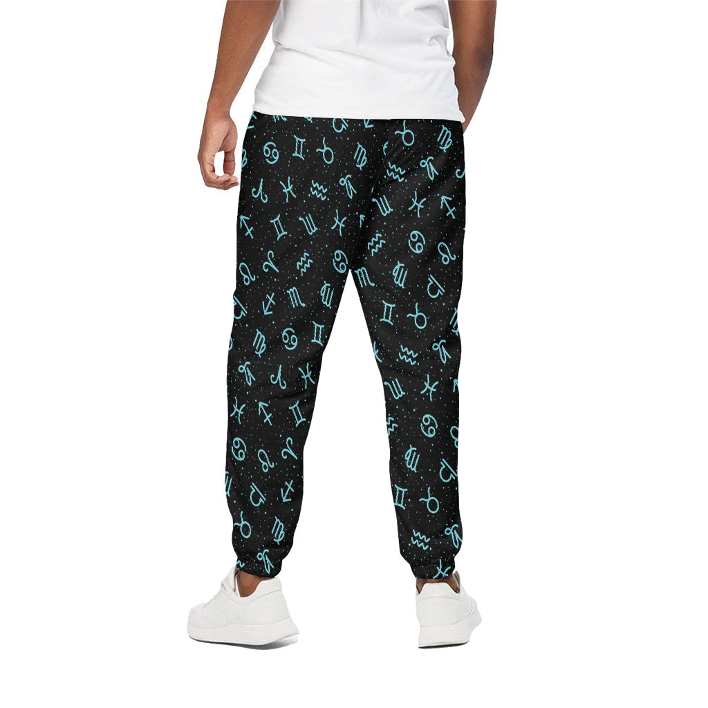 Blue Zodiac Symbols Pattern Print Cotton Pants