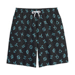 Blue Zodiac Symbols Pattern Print Cotton Shorts