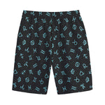 Blue Zodiac Symbols Pattern Print Cotton Shorts