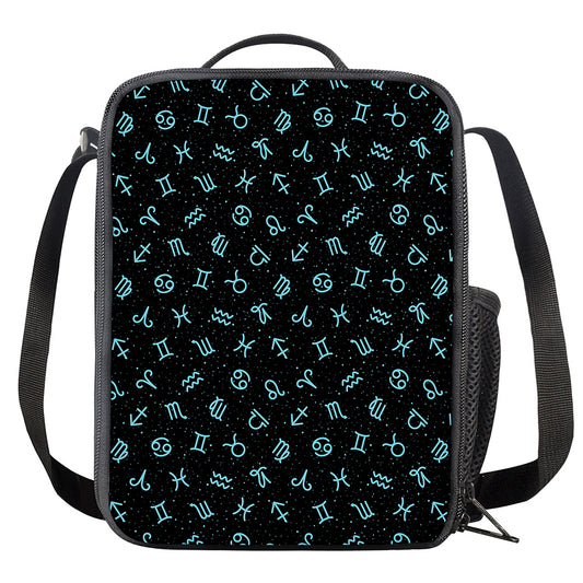 Blue Zodiac Symbols Pattern Print Crossbody Lunch Bag