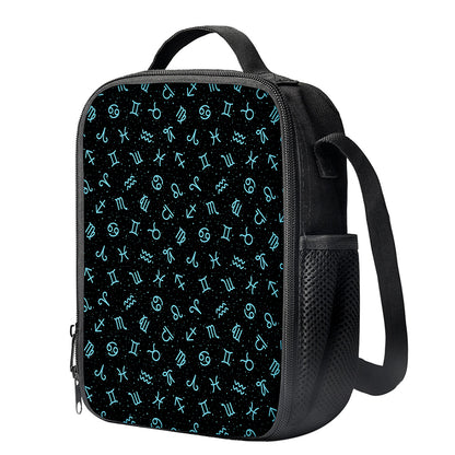 Blue Zodiac Symbols Pattern Print Crossbody Lunch Bag