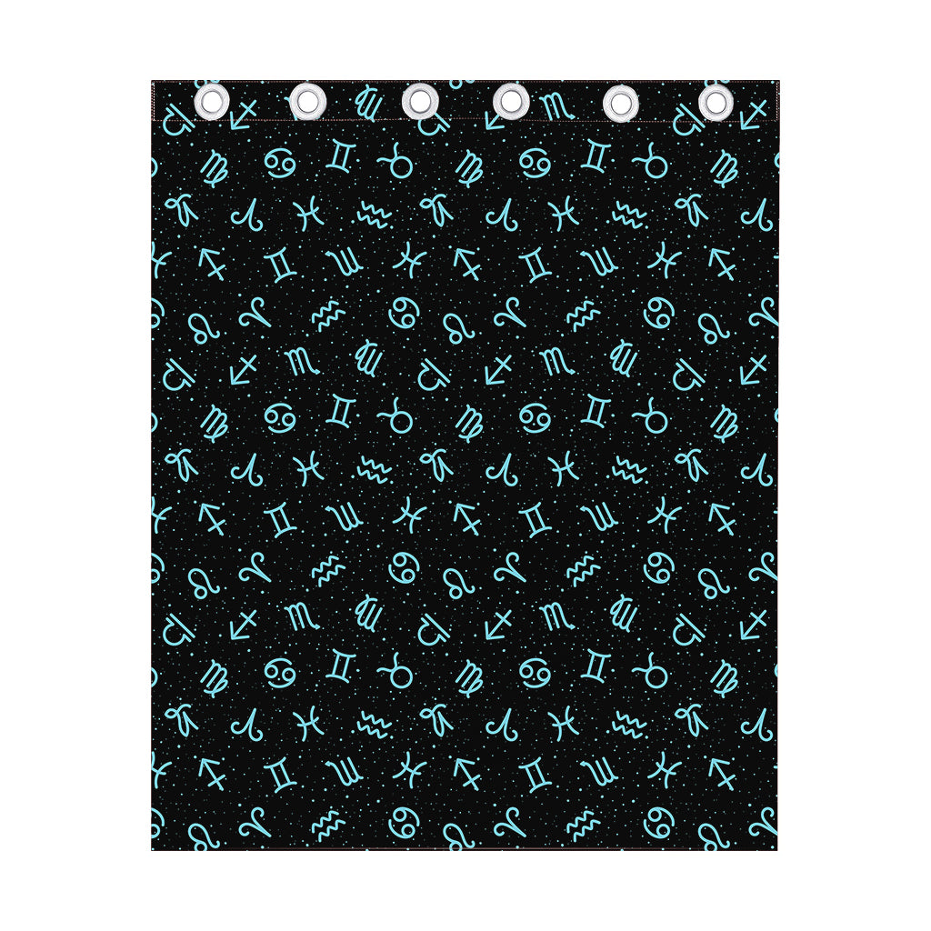 Blue Zodiac Symbols Pattern Print Curtain