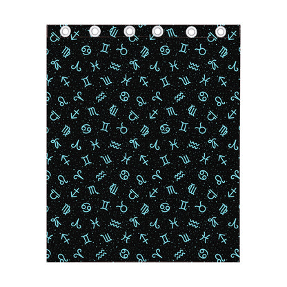 Blue Zodiac Symbols Pattern Print Curtain