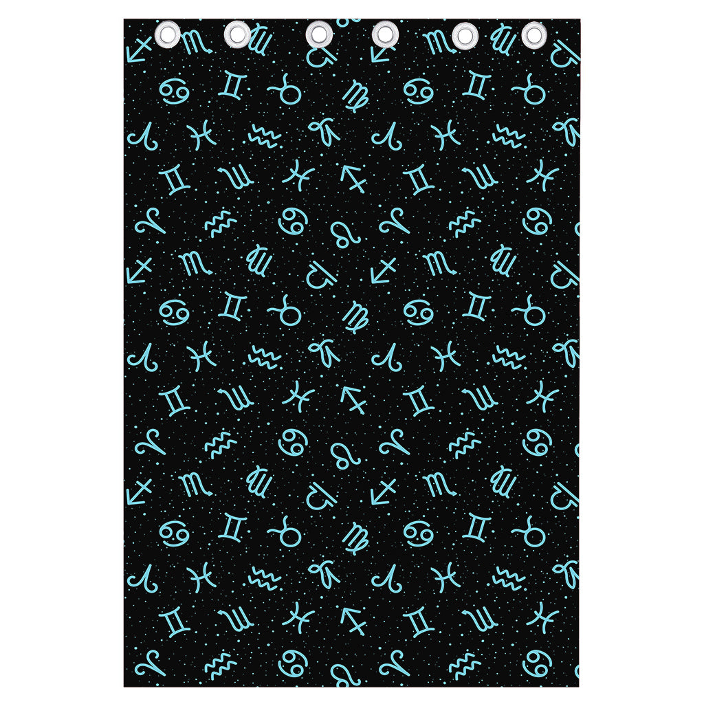 Blue Zodiac Symbols Pattern Print Curtain