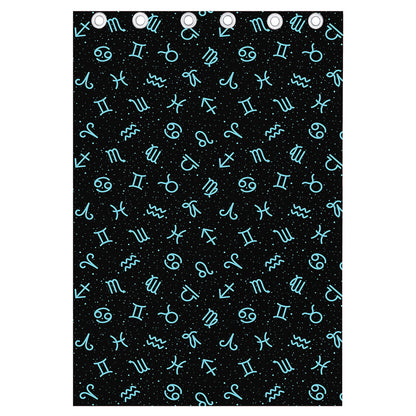 Blue Zodiac Symbols Pattern Print Curtain