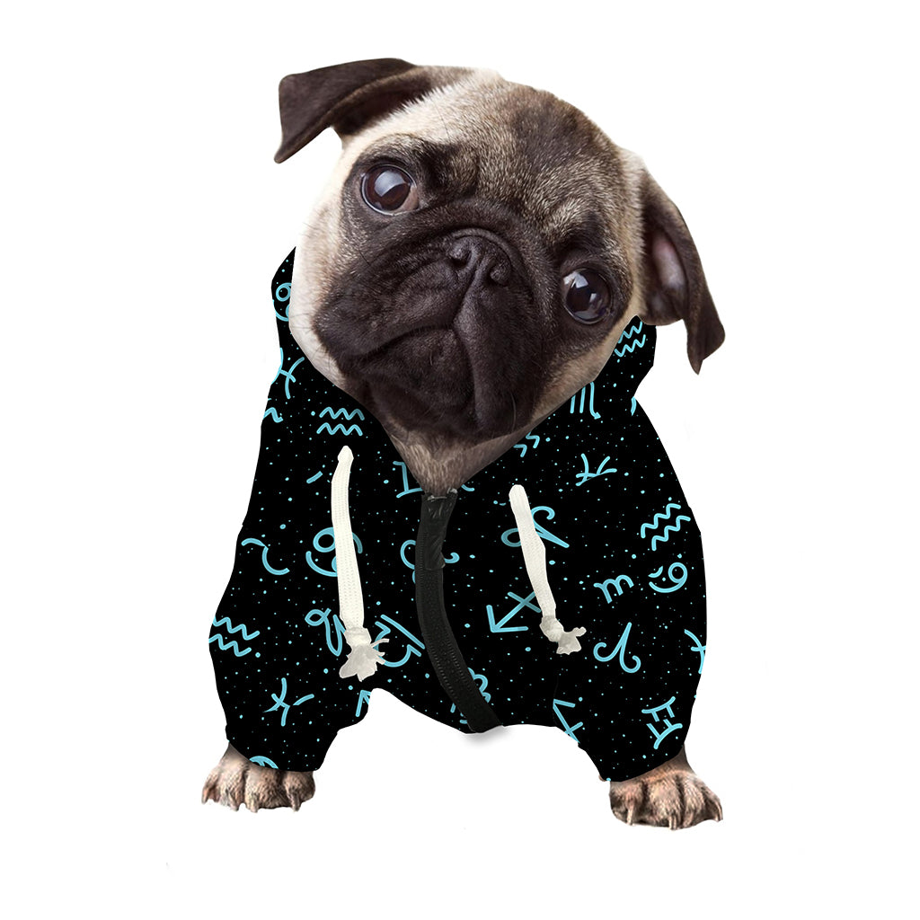 Blue Zodiac Symbols Pattern Print Dog Zip Up Hoodie