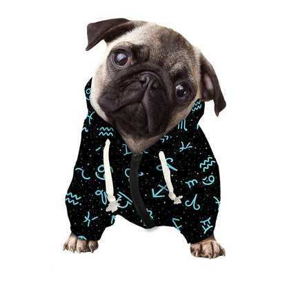 Blue Zodiac Symbols Pattern Print Dog Zip Up Hoodie