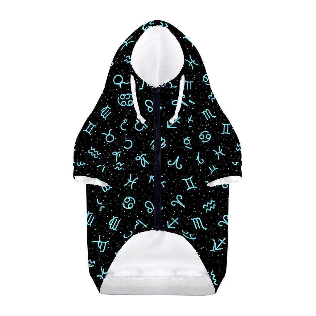 Blue Zodiac Symbols Pattern Print Dog Zip Up Hoodie