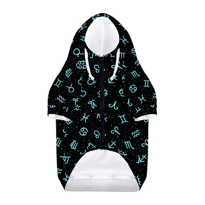 Blue Zodiac Symbols Pattern Print Dog Zip Up Hoodie
