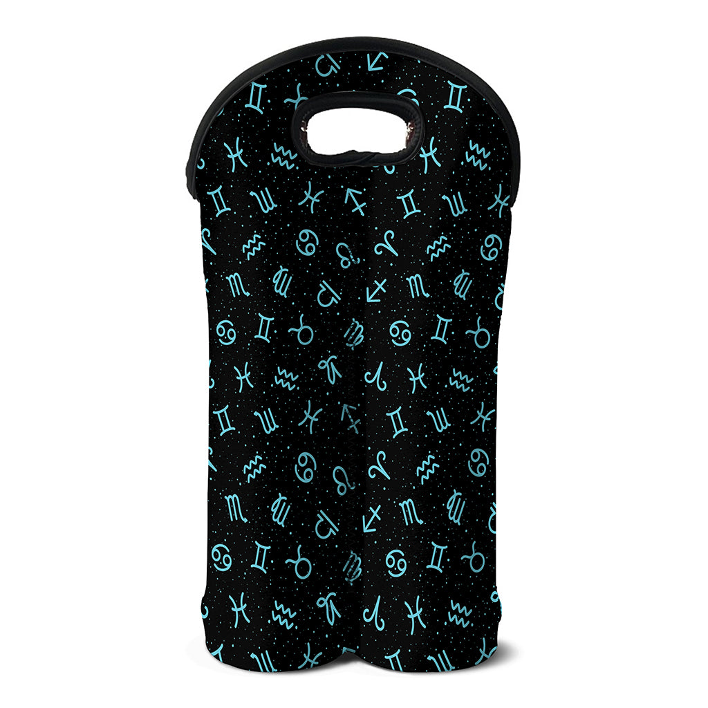 Blue Zodiac Symbols Pattern Print Double Neoprene Wine Tote