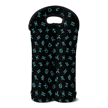 Blue Zodiac Symbols Pattern Print Double Neoprene Wine Tote