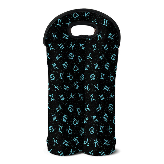 Blue Zodiac Symbols Pattern Print Double Neoprene Wine Tote