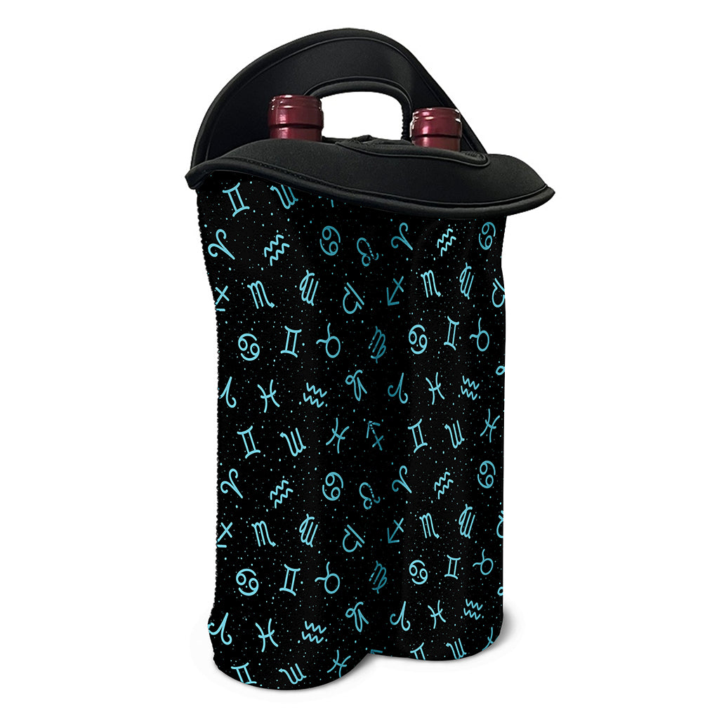 Blue Zodiac Symbols Pattern Print Double Neoprene Wine Tote