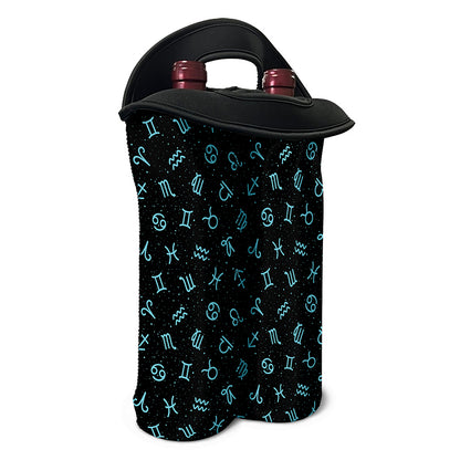 Blue Zodiac Symbols Pattern Print Double Neoprene Wine Tote
