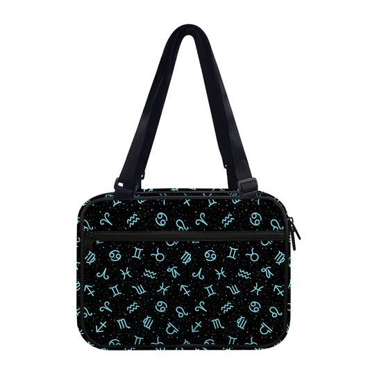 Blue Zodiac Symbols Pattern Print Double Strap Bible Bag
