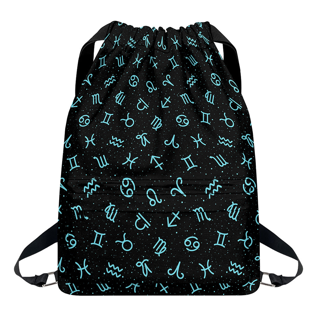 Blue Zodiac Symbols Pattern Print Drawstring Backpack
