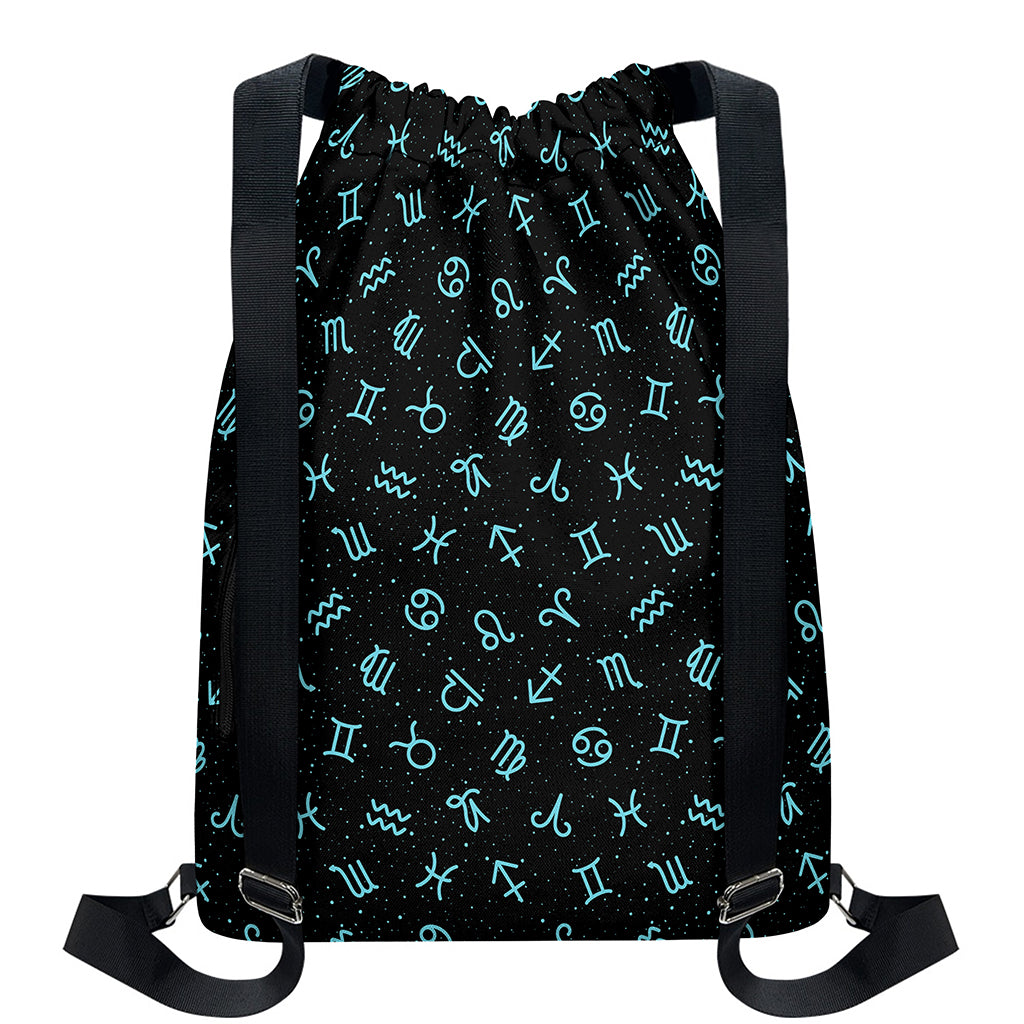 Blue Zodiac Symbols Pattern Print Drawstring Backpack