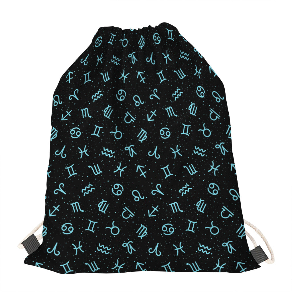 Blue Zodiac Symbols Pattern Print Drawstring Bag