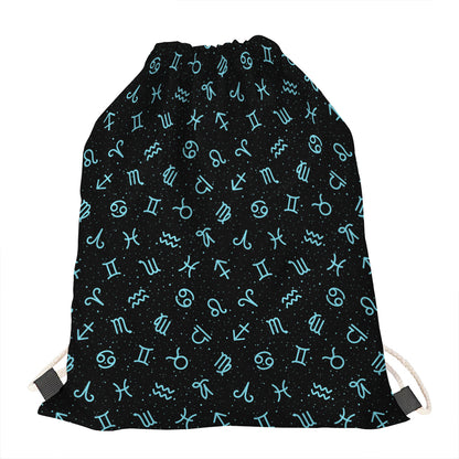 Blue Zodiac Symbols Pattern Print Drawstring Bag