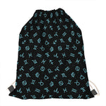 Blue Zodiac Symbols Pattern Print Drawstring Bag