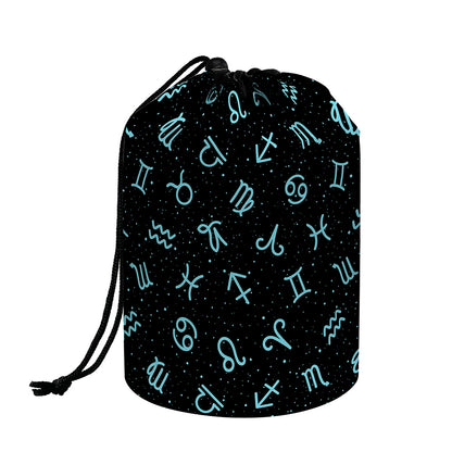 Blue Zodiac Symbols Pattern Print Drawstring Makeup Bag
