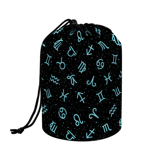 Blue Zodiac Symbols Pattern Print Drawstring Makeup Bag
