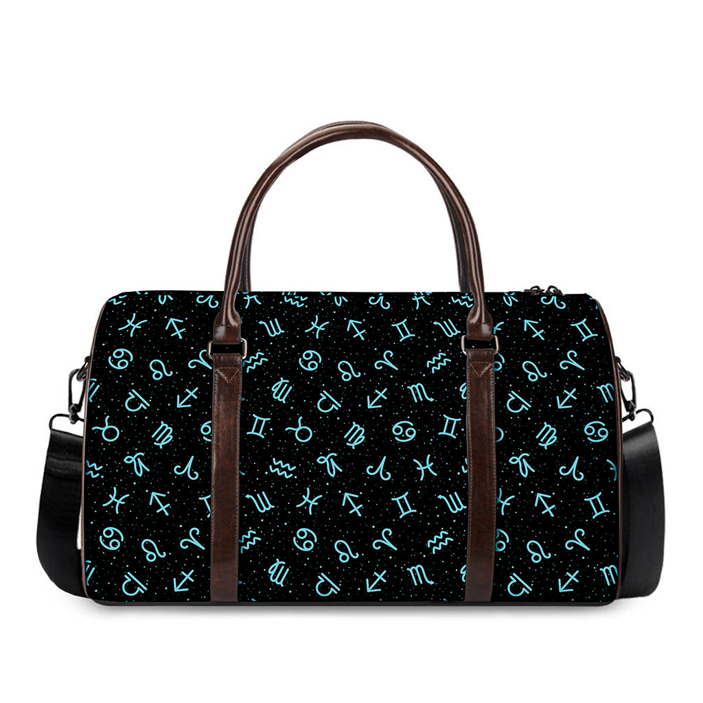 Blue Zodiac Symbols Pattern Print Duffle Bag