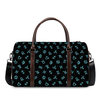 Blue Zodiac Symbols Pattern Print Duffle Bag