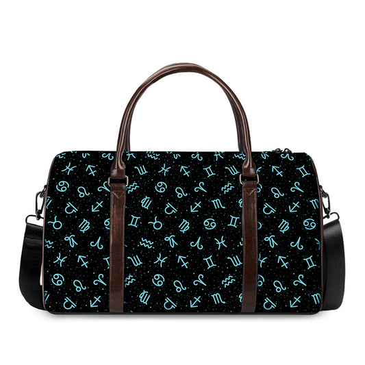 Blue Zodiac Symbols Pattern Print Duffle Bag